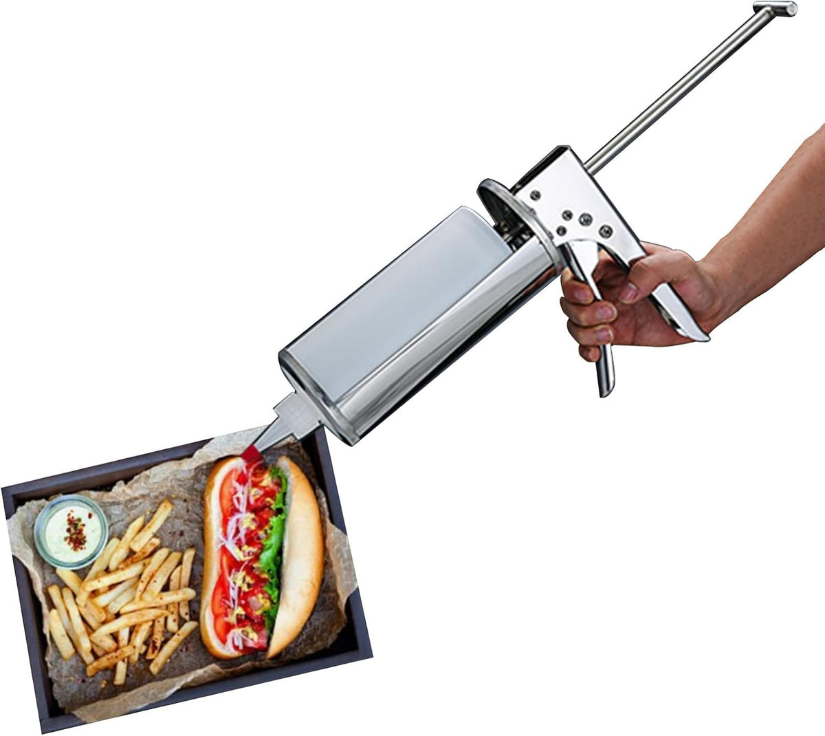 Burger Sauce Dispenser, Quantitative Sauce Gun with Squeeze Bottles, 650ml Salad Dressing Dispenser for Precise