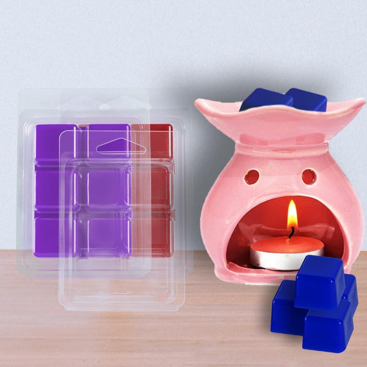 100 Packs Wax Melt Clamshells Molds, Clear Empty Plastic Cube Tray for Wickless Tarts Candles.