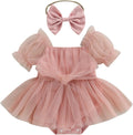 Baby Girl Tulle Dress Romper Sleeveless Onesie Knot Front Pleated Bodysuit Newborn Mesh Princess Outfits