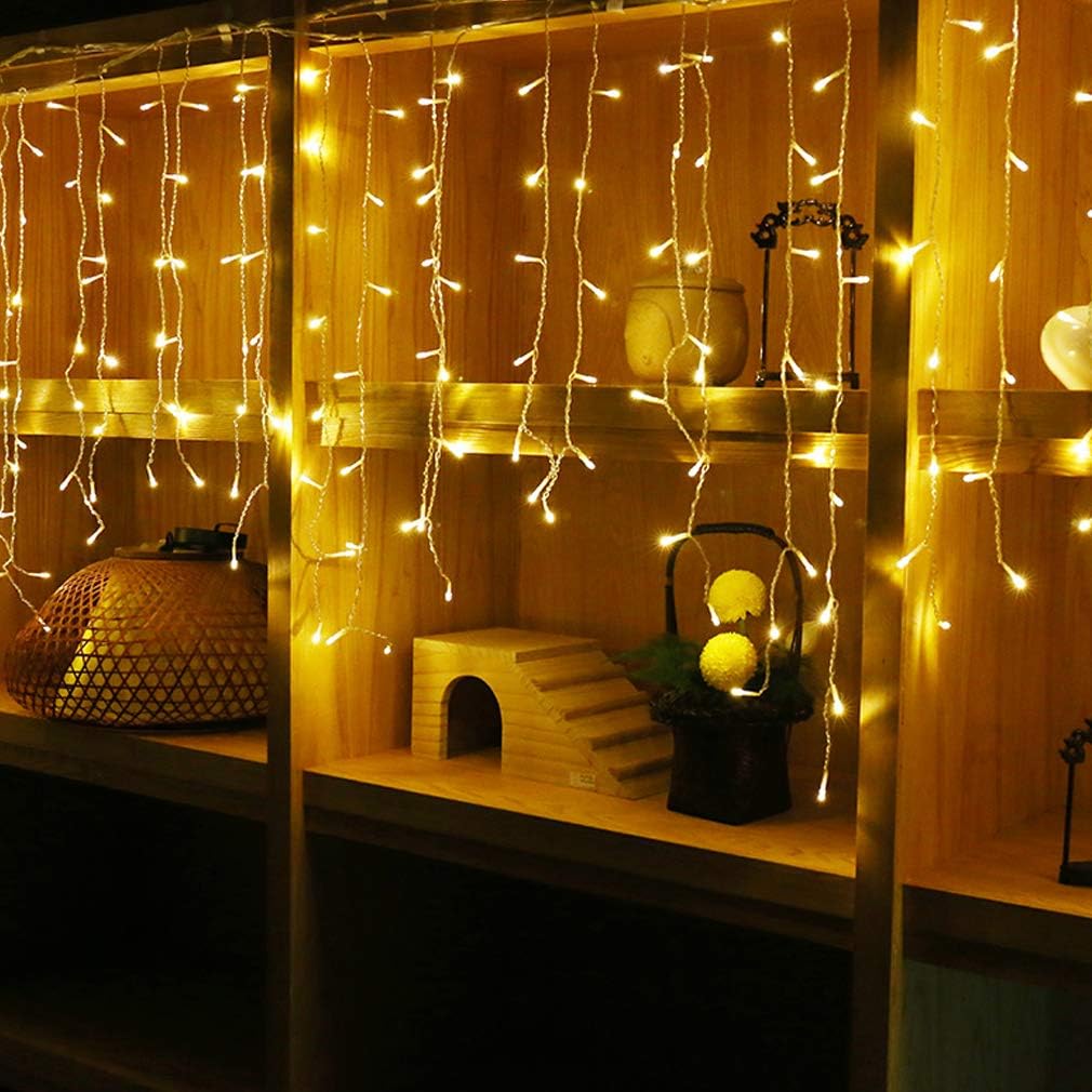 LED Icicle Lights, 96 LEDs 13FT 8 Modes Curtain Extendable Fairy Christmas Ceiling Dangling Hanging Twinkle Memory