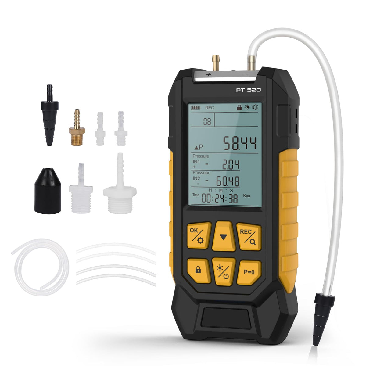 PT520 Manometer Gas Tester Dual-Port -100 to 200 KPa