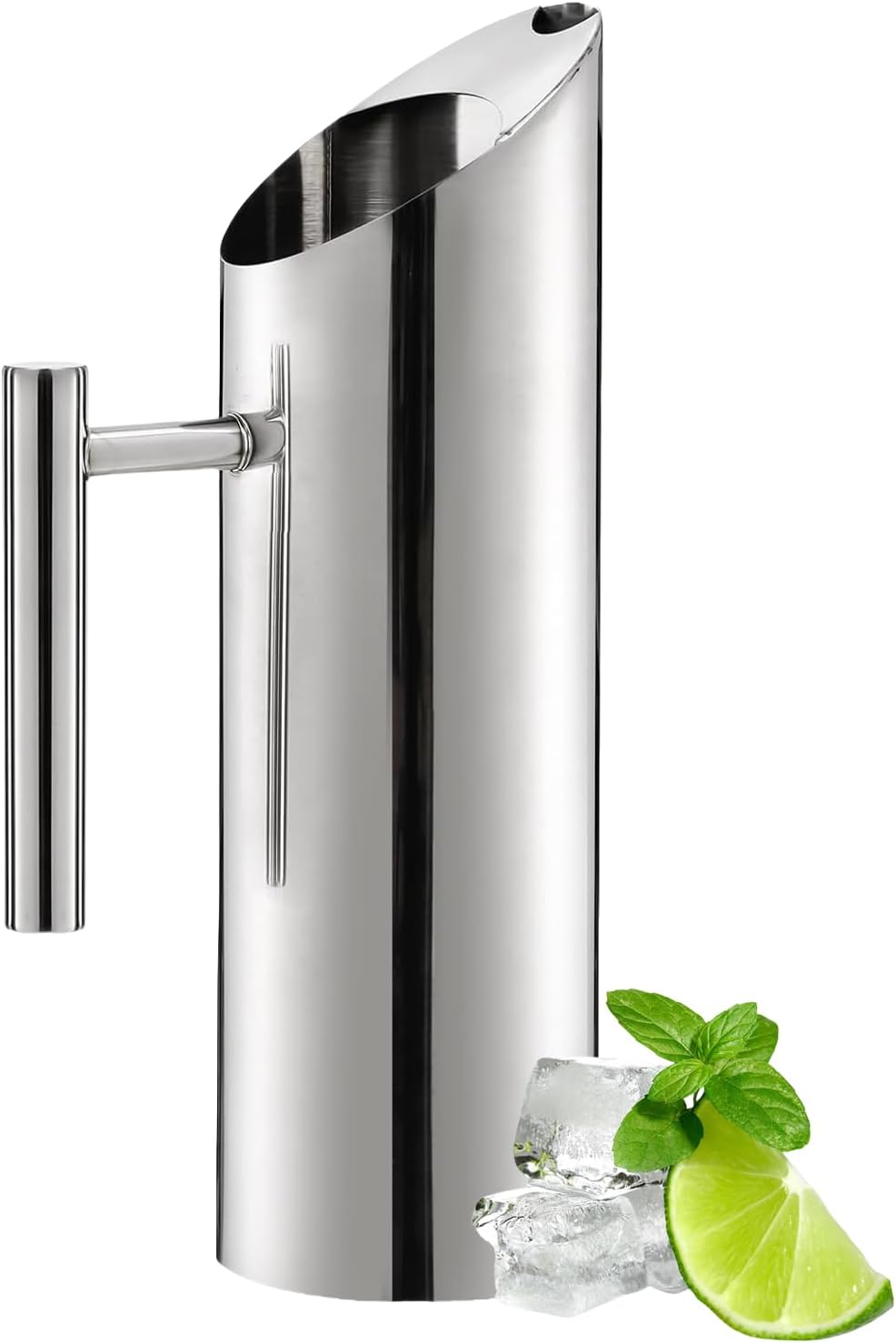 53oz Stainless Steel Water Pitcher with Handle, Ice Guard Carafe for Drinks