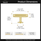 5-Pack Solid Brass Cabinet Knobs, Single Hole T Bar Handles
