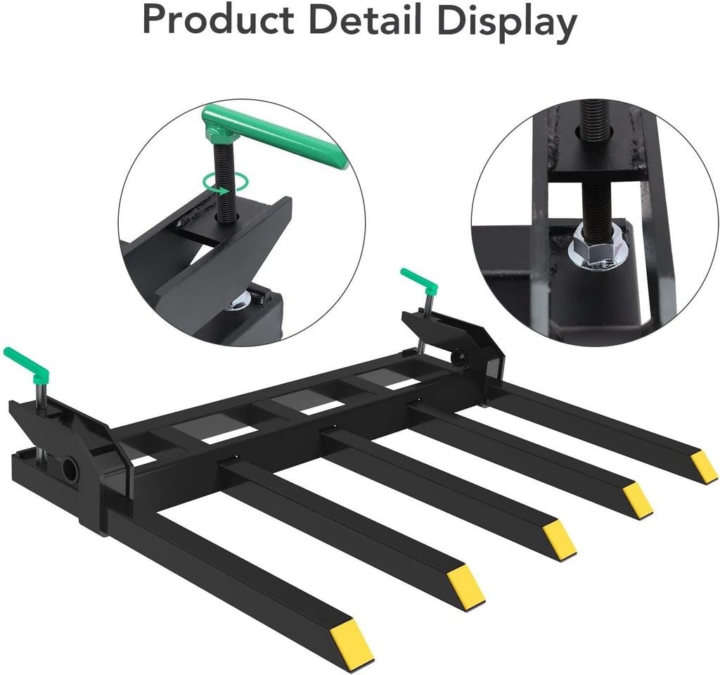 48" Clamp-On Debris Forks, 2500 lbs Capacity Heavy-Duty Pallet Forks Attachment for Loader Bucket, Skid Steer & Tractor