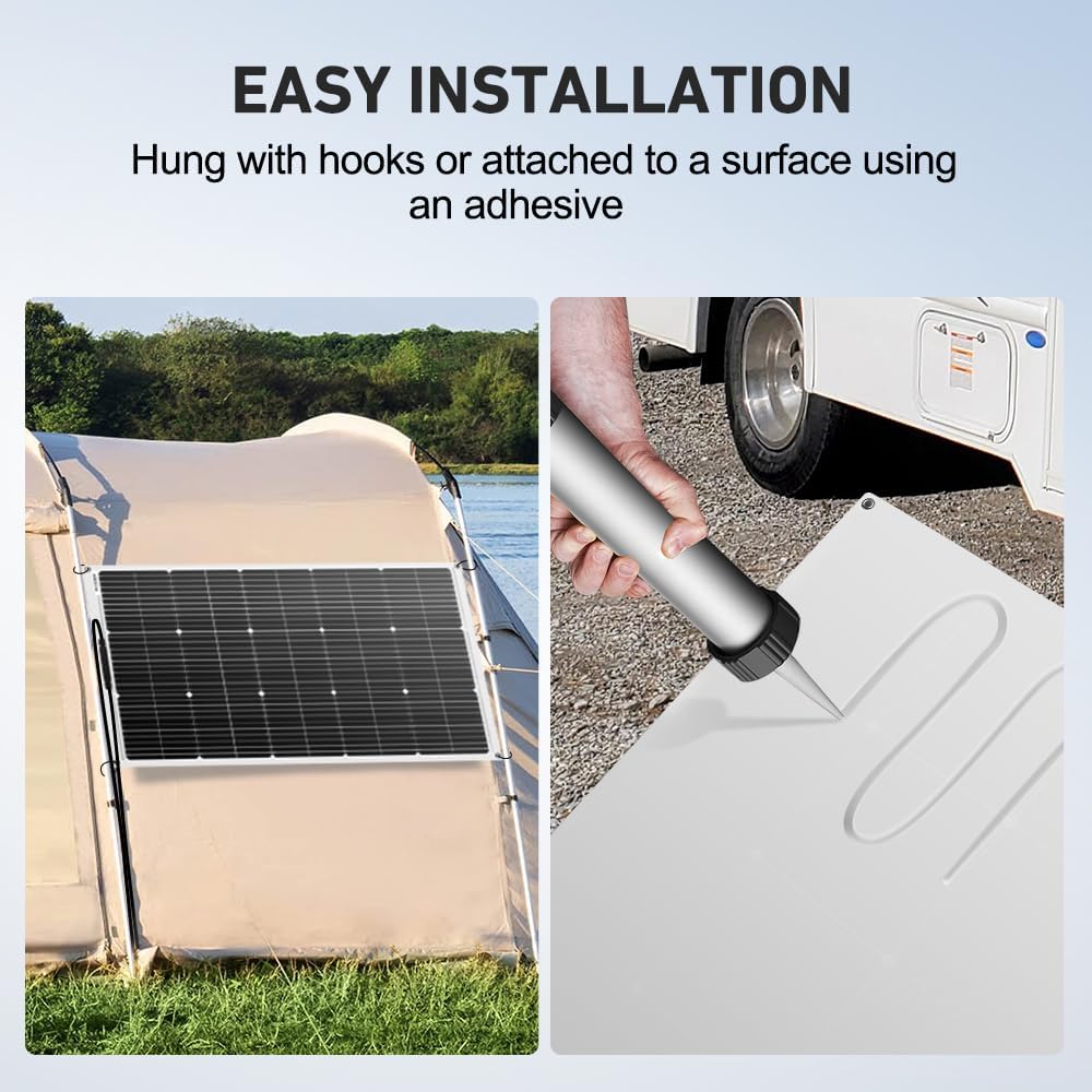 200W Flexible Solar Panels, 2-Pack, 18V, ETFE, for 12V Systems | Two 100W semi-flexible monocrystalline panels with