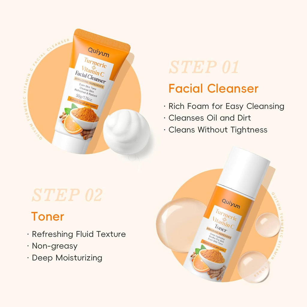 Skin Care Set, Turmeric Vitamin C Skincare Kits 5PCS - Beauty Facial Skin Care Routine Set Kit for Women, Dark Spot