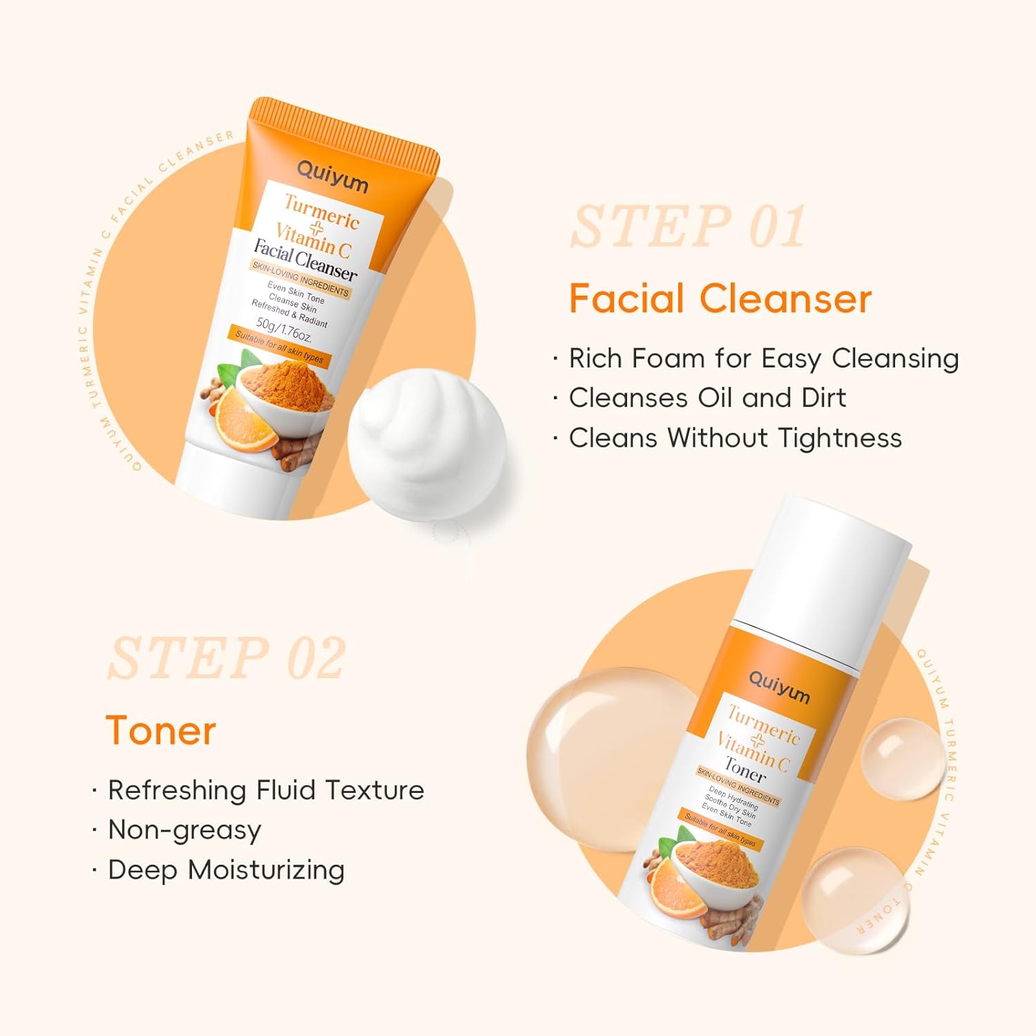 Skin Care Set, Turmeric Vitamin C Skincare Kits 5PCS - Beauty Facial Skin Care Routine Set Kit for Women, Dark Spot