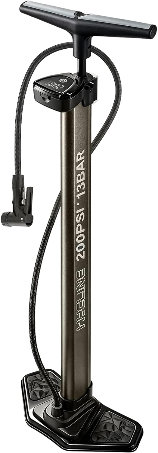 Tubeless Booster Bike Floor Pump: 200 PSI Digital Gauge Air Tank