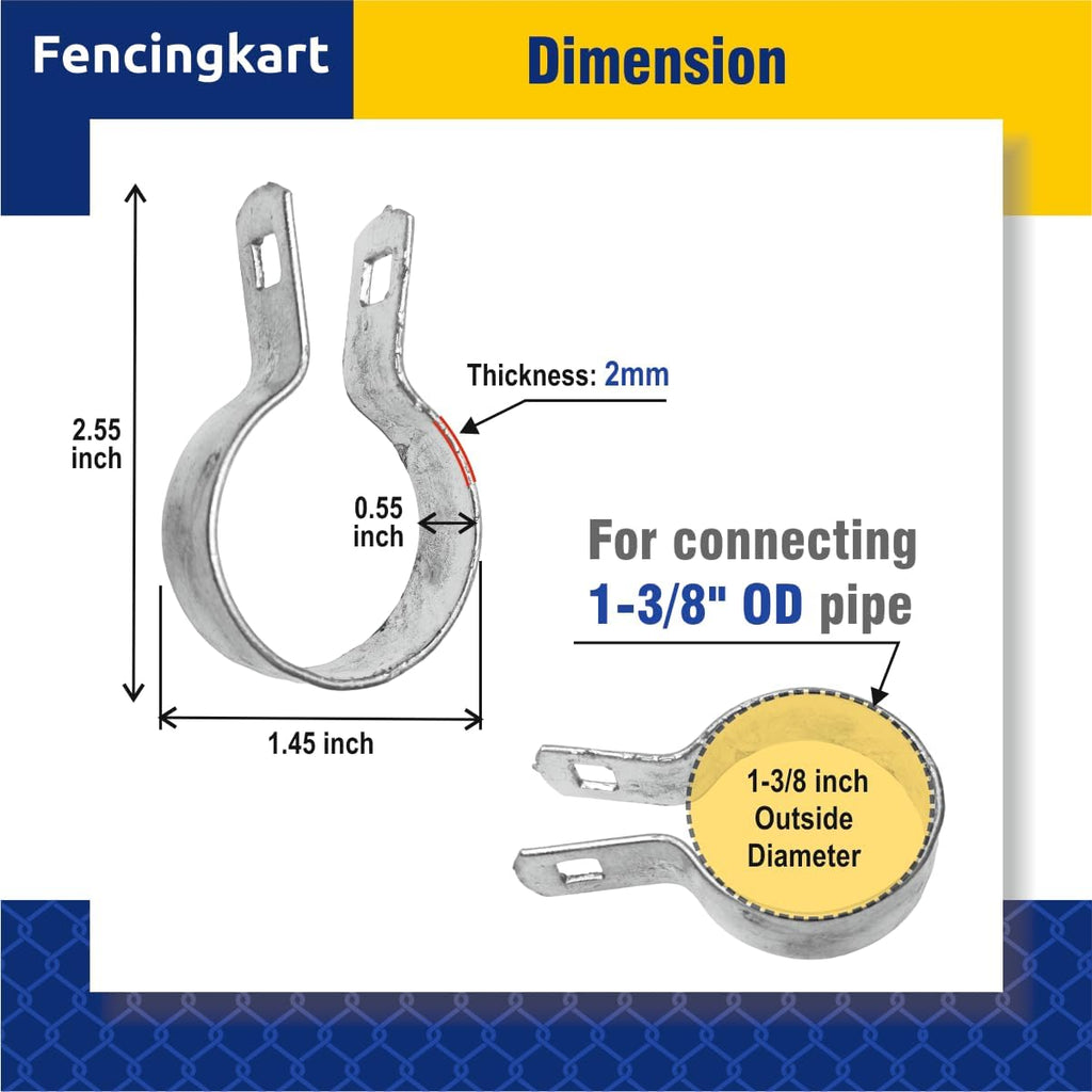 Galvanized Steel Brace Bands for Chain Link Fence, with Nuts & Bolts, Fence Parts (Silver, 1-3/8")