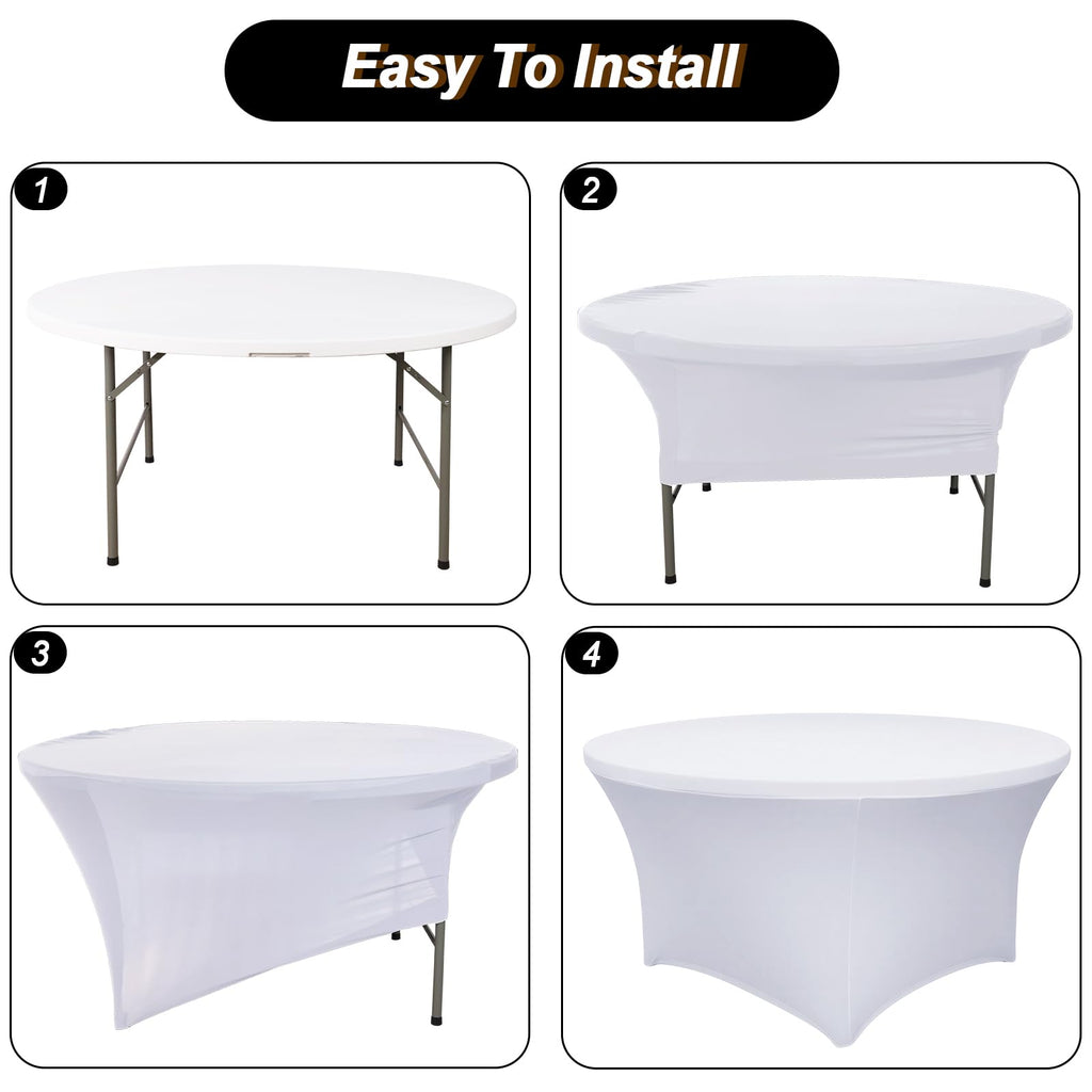 4 Pack 60 Inch Round Tablecloths White Spandex Fitted Table Covers