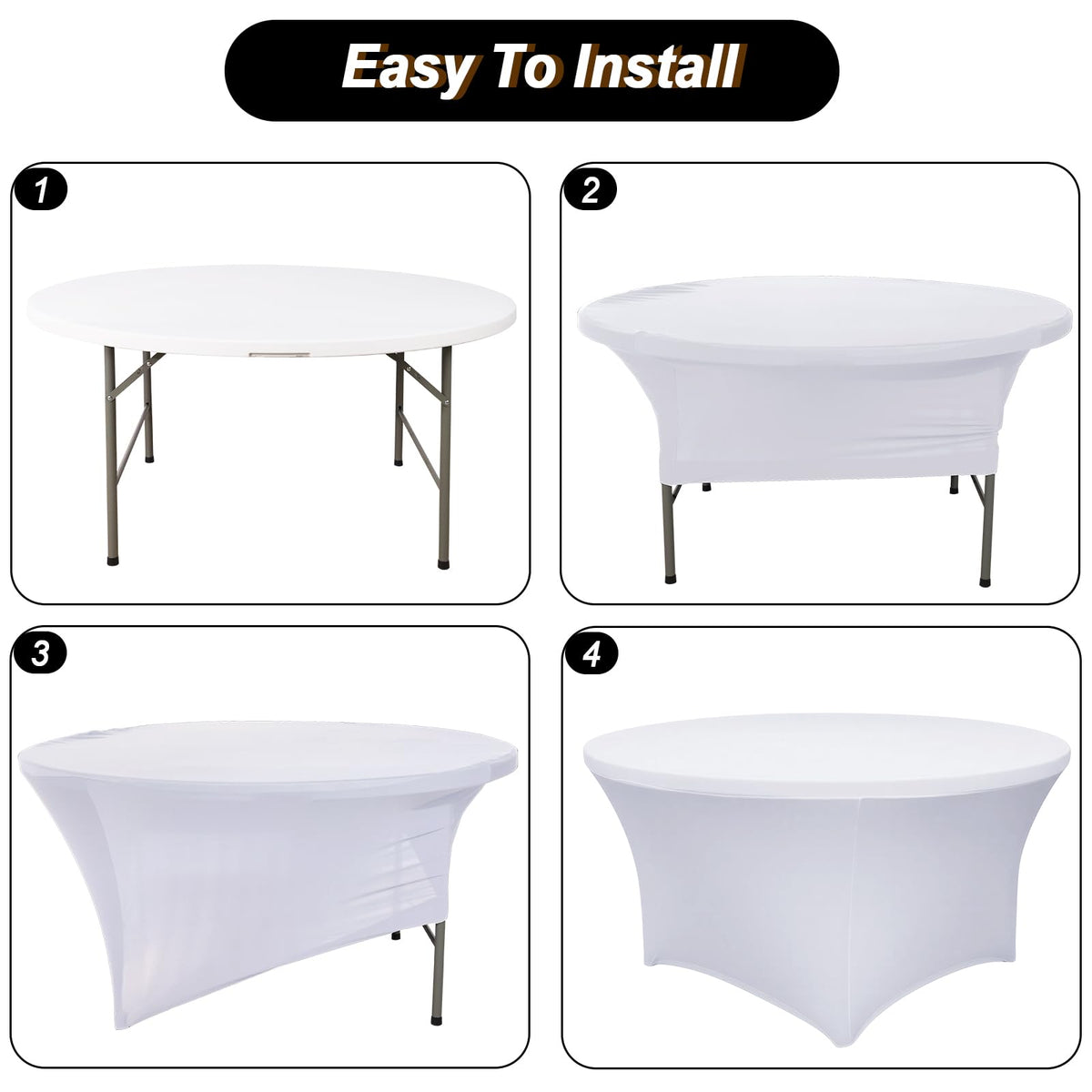 4 Pack 60 Inch Round Tablecloths White Spandex Fitted Table Covers