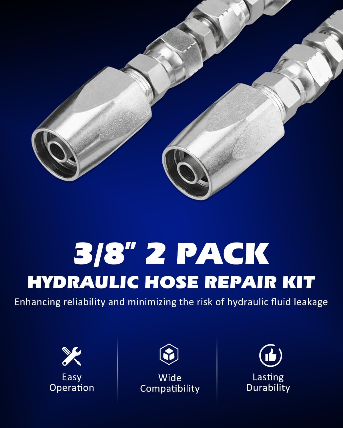Hydraulic Hose Repair Kit, 3/8" Inner Diameter Reusable, 2-Wire Reusable Hydraulic Repair Fitting