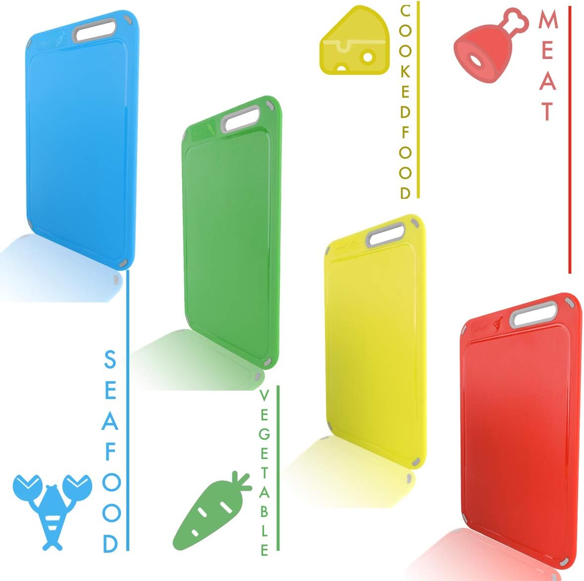 Color Coded Cutting Boards Set of 4 with Holder, BPA-Free | Preventing Cross-Contamination of Different Food Types