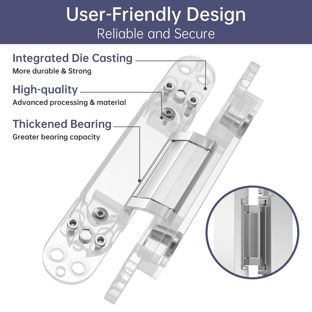 2PCS 7'' Invisible Concealed Door Hinges 180 Degree Swing Hinge (Silver)
