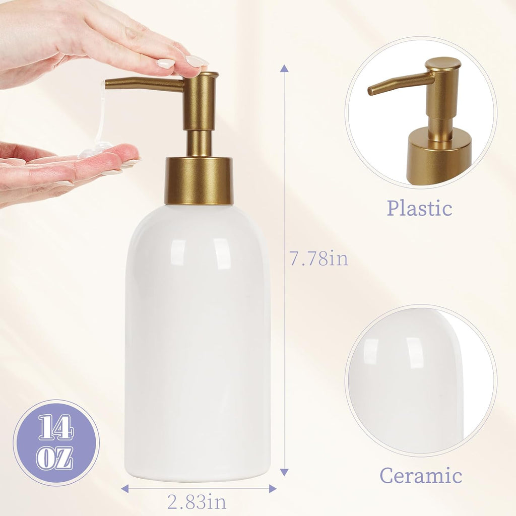 14OZ Ceramic Soap Dispenser Bathroom/Kitchen Can Fill Liquid-White | Ceramic Soap Pump Dispenser Bottle for