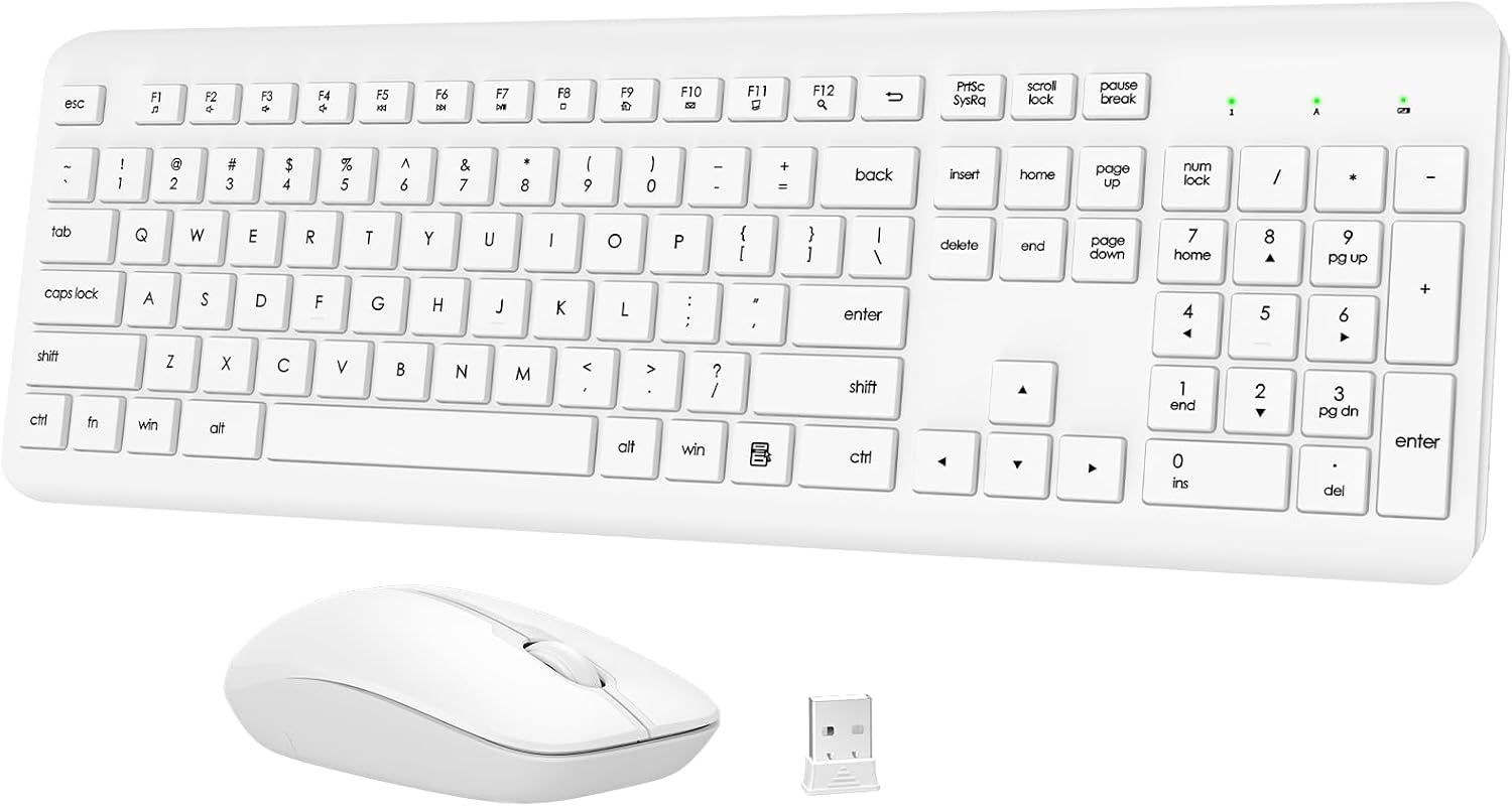 Wireless Keyboard and Mouse Combo, Full-Size Silent Ergonomic Keyboard and Optical Mouse, Long Battery Life, 2.4GHz