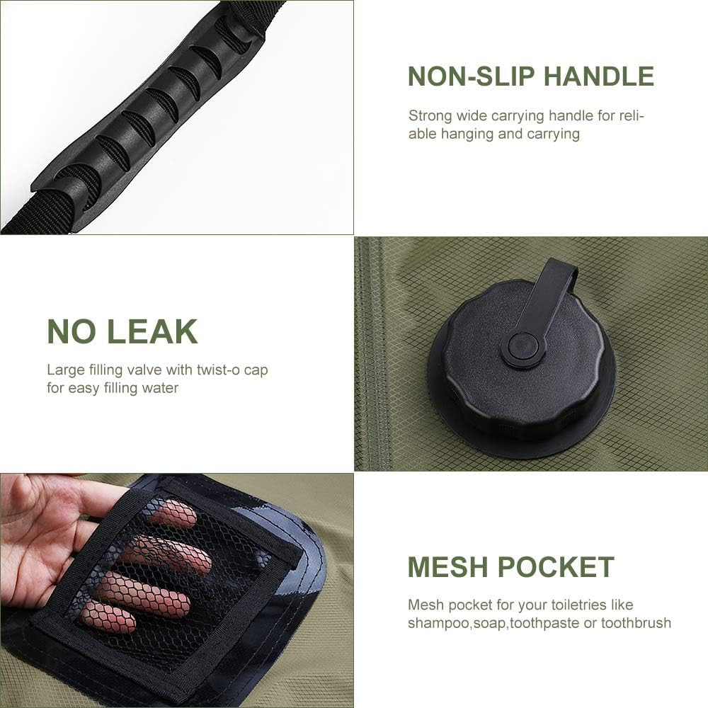 Solar Shower Bag | 5 Gal/20L Solar Heating Camping Shower Bag | Removable Hose | On-Off Switchable Shower Head |