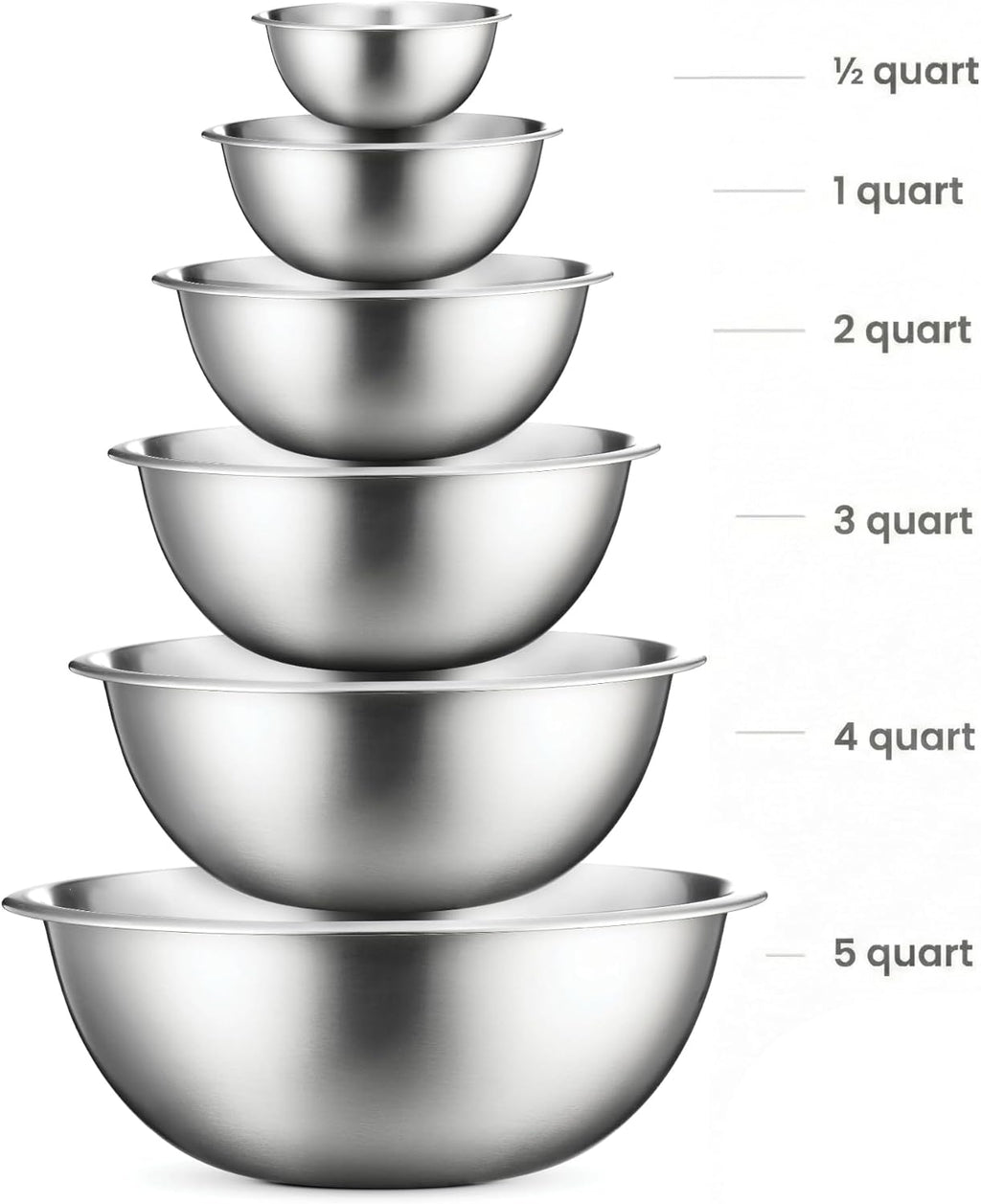 Stainless Steel Mixing Bowls Set, Dishwasher Safe, 6 Piece Metal Mixing Bowls For Kitchen, Nesting, Large, Small, Big
