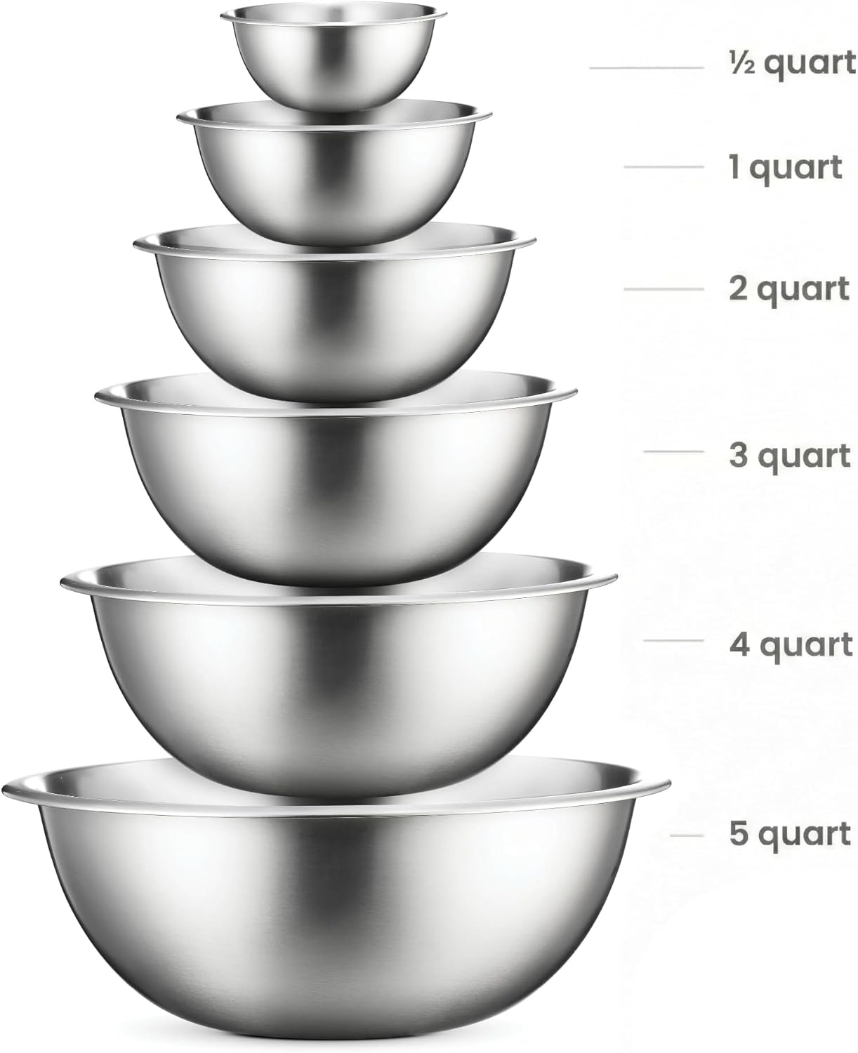 Stainless Steel Mixing Bowls Set, Dishwasher Safe, 6 Piece Metal Mixing Bowls For Kitchen, Nesting, Large, Small, Big