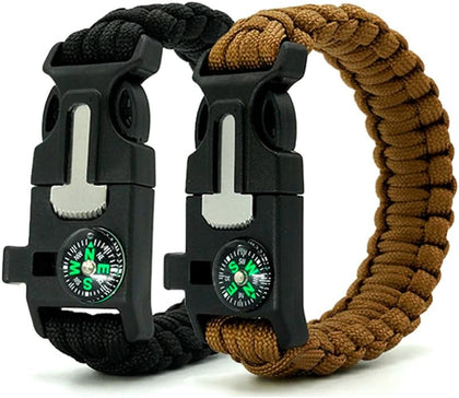 Survival Bracelet,Practical Five Functions, Fire Starter, Loud Whistle, Reliable Compass, Rope Cutter, Reliable Paracord