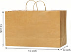 Brown Kraft Paper Bags with Handles 16x6x12, 100PCS