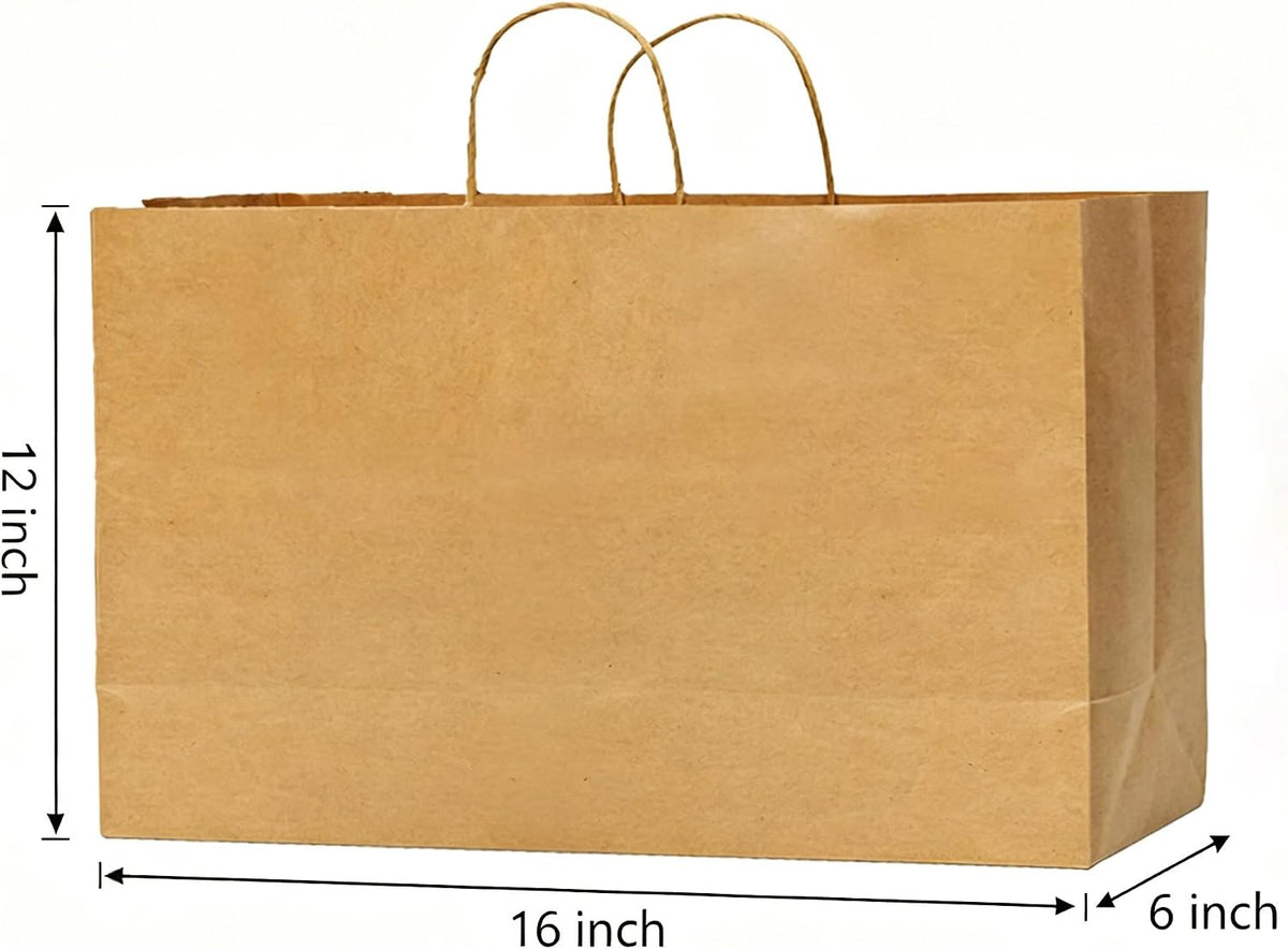 Brown Kraft Paper Bags with Handles 16x6x12, 100PCS