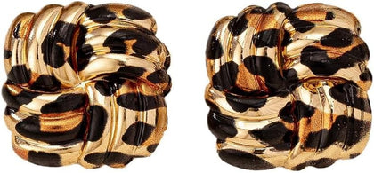 Retro Geometric Rectangle Leopard Print Stud Earrings for Women Gold Plated Vintage Square Animal Print Statement