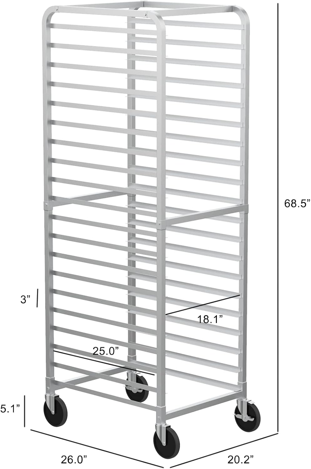 Upgraded 20-Tier Full/Half Sheet Pan Rack, Aluminum Bakery Rack, Speed Rack, Bakers Rack with Lockable Wheels for