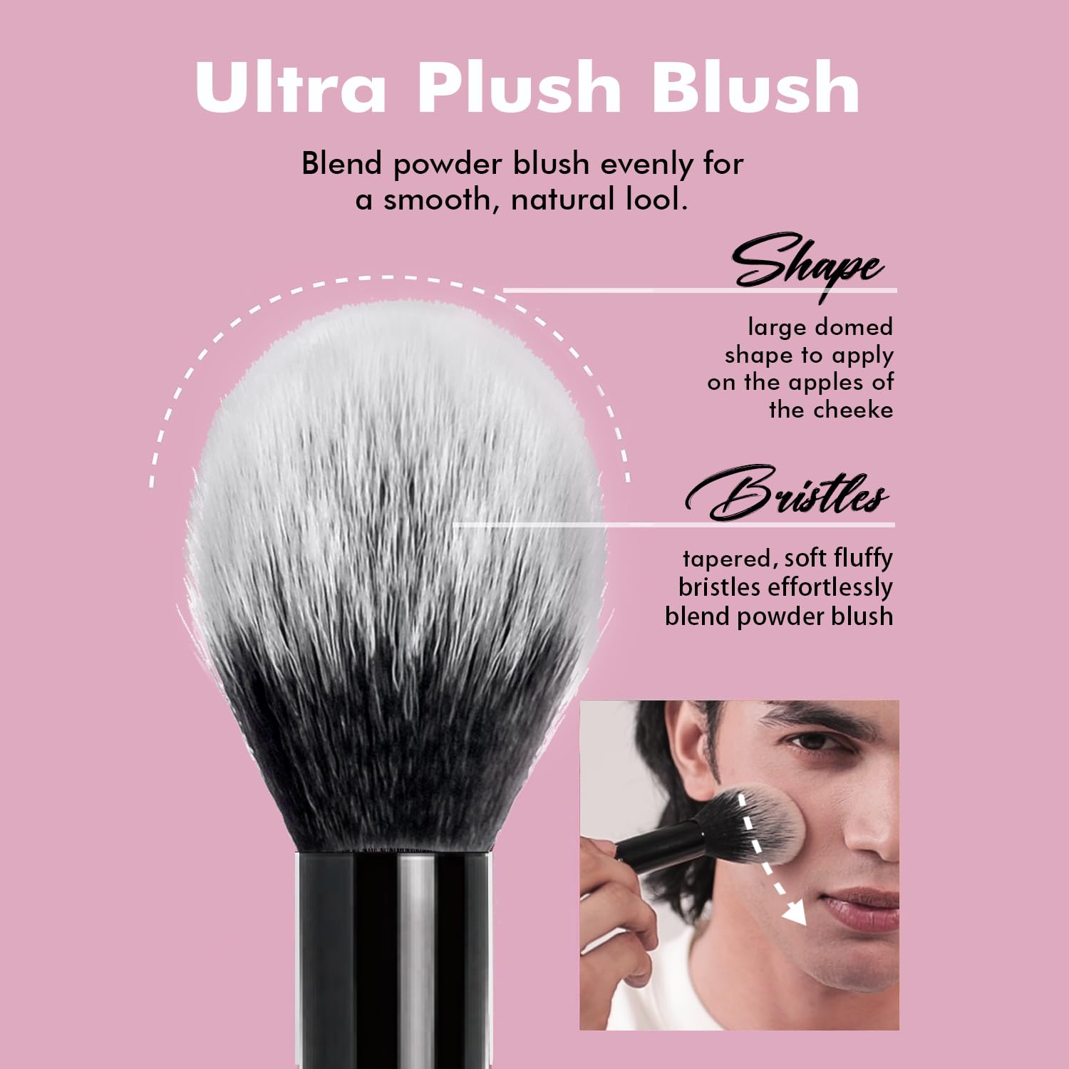 Ultra Plush Blush Makeup Brush with Domed shape for Liquid Blush&Cream&Powder,Buffing Foundation Brush with Tapered