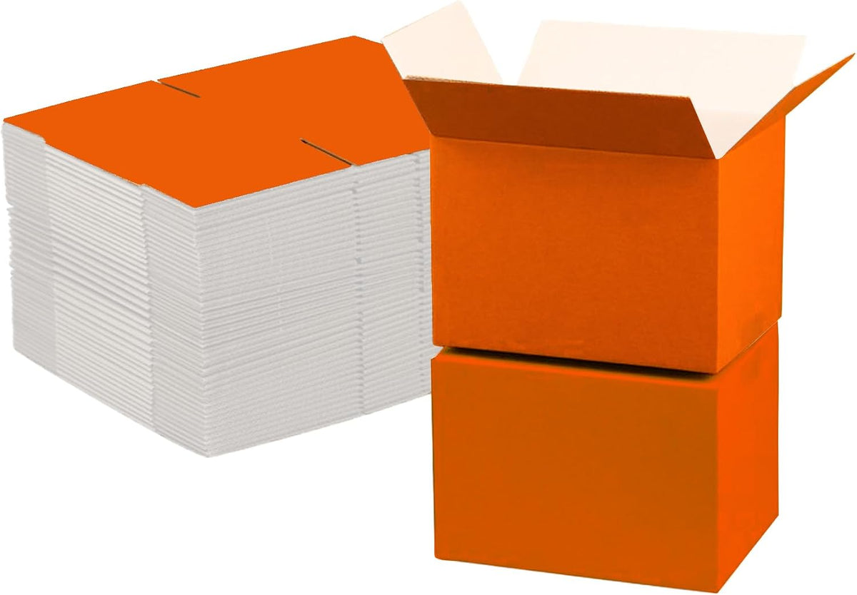 Orange (White Inside) Corrugated Shipping Boxes 10x6x2" Inch,25 Pc