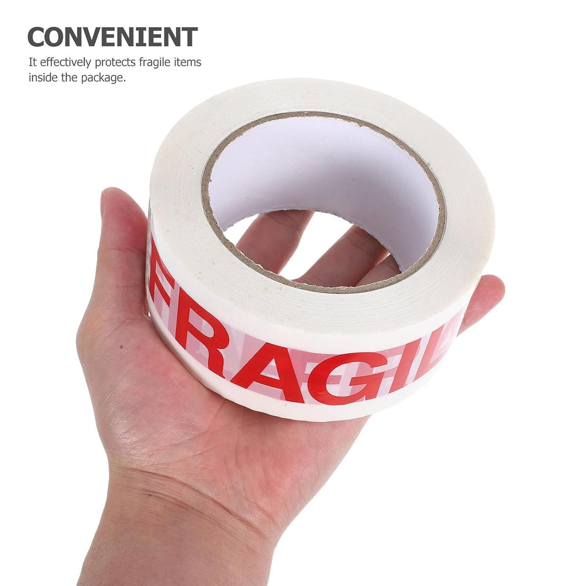 2 Rolls Fragile Warning Tape, Red Text on White BOPP Film