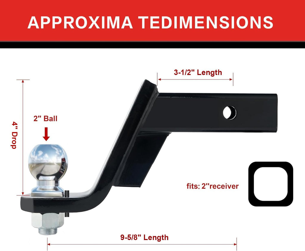 4-Inch Drop Trailer Hitch Ball Mount with 2" Ball for 2-Inch Receiver