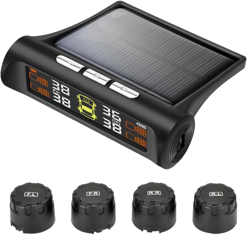 Tire Pressure Monitoring System - TPMS Tire Pressure Monitor System with Solar Charger, TPMS with 4 External sensors