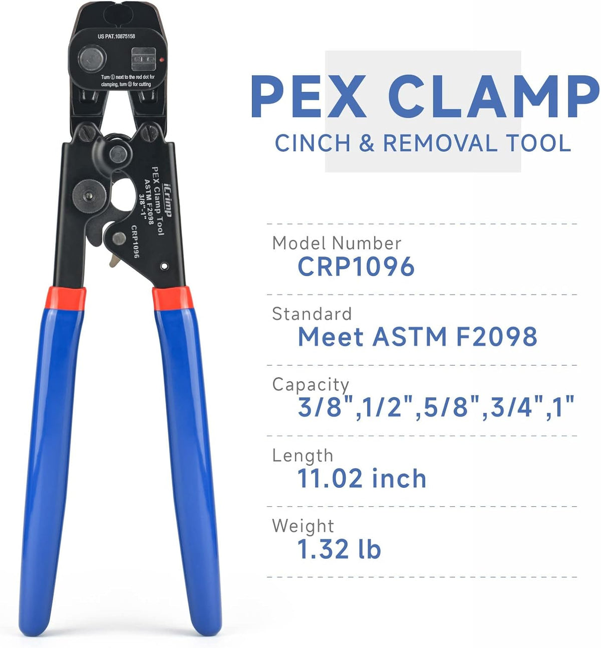 iCrimp PEX Crimping Tool, Ratchet Cinch & Removal Tool for 3/8"-1"