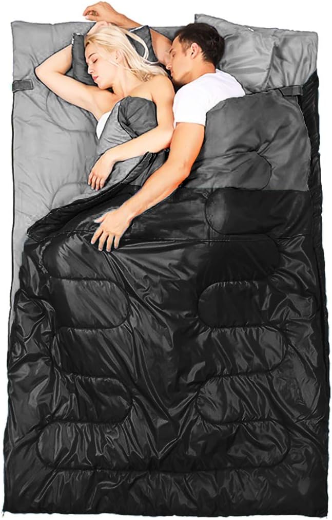 Double Sleeping Bag for Adults with 2 Pillows - Queen Size XL Waterproof Sleeping Bag for All Season Camping Hiking