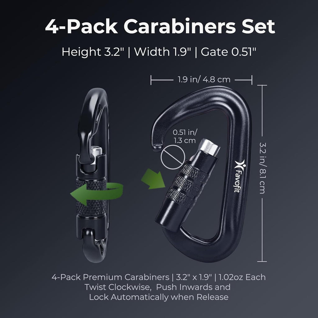 12kN Heavy Duty Carabiner Clips - Favofit Locking Carabiner for Keychain Key Ring Hammock & Dog Leash - 0.9oz