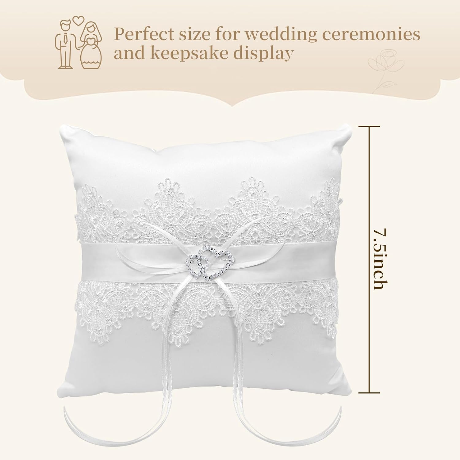 Ring Pillow, 7.5 Inches wedding ring bearer pillow white lace ring holder