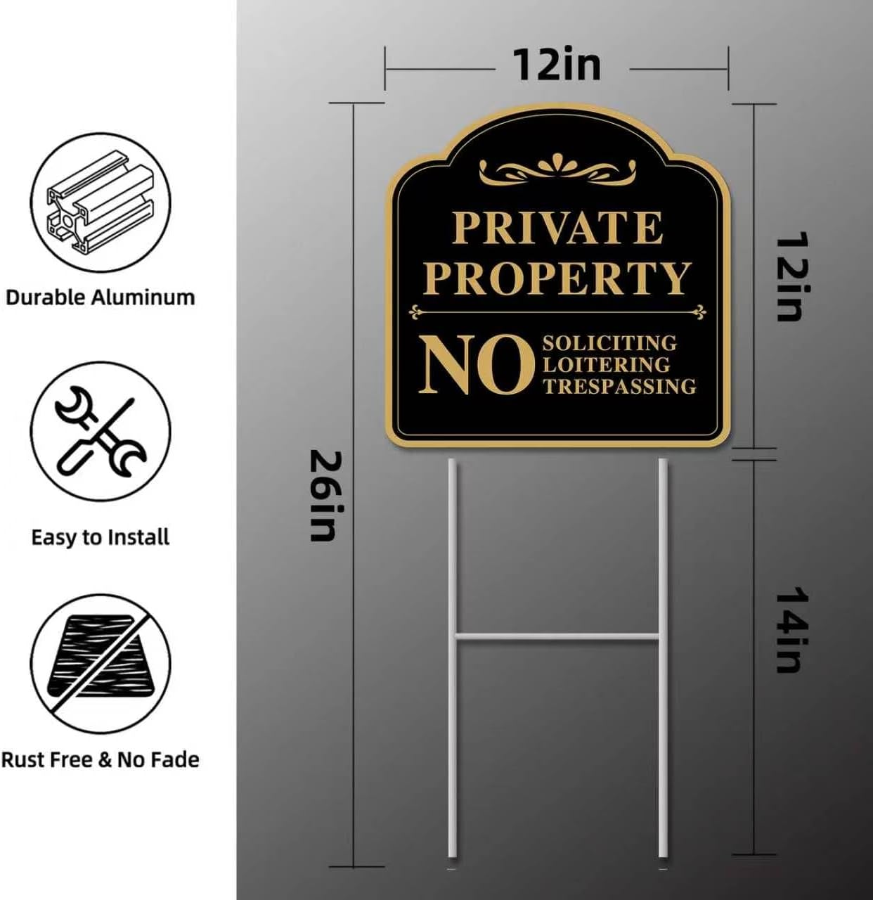 No Trespassing Signs Private Property, 2-Pcs 12"x12" H-Stake 2-Sided | UV high-definition print, weatherproof. This