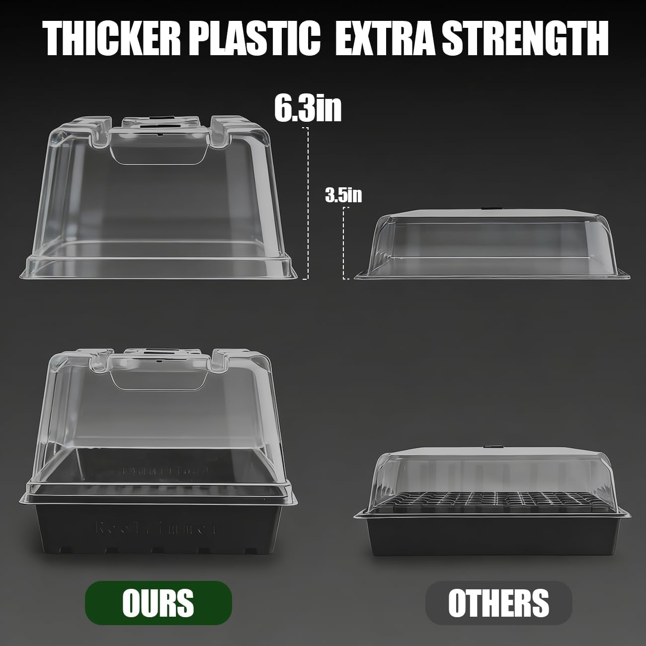10 Pack 6.3" Tall Humidity Domes for 1020 Trays, Extra Strength Seed Starter Covers with 2 Adjustable Vents, Clear