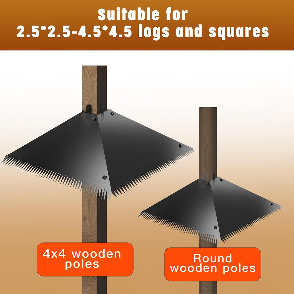 Metal Squirrel Baffles with Spikes - Galvanized Steel Squirrel Guards for 4x4 Posts and Bird Feeder Poles - Keeps