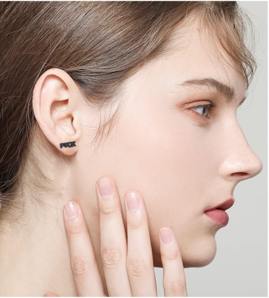 Funny Letters Stud Earrings Punk Love Heart Shaped Statement Small Cartilage Tragus Piercing for Women Men Fashion