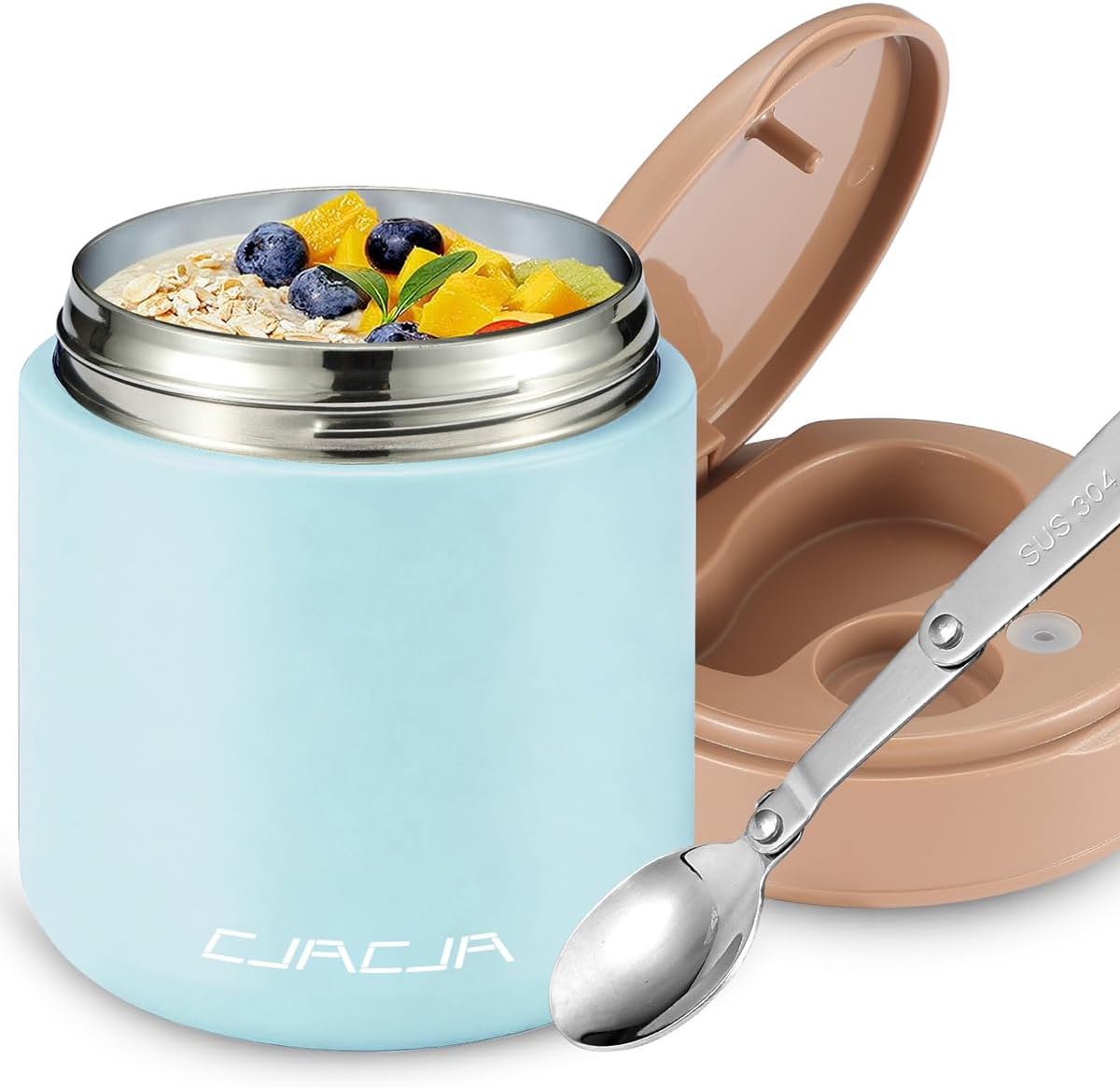 Thermo for Hot Food Kids - 15.2oz with Folding Spoon and Silicone handle | Leak Proof Insulated Food Jar, Soup