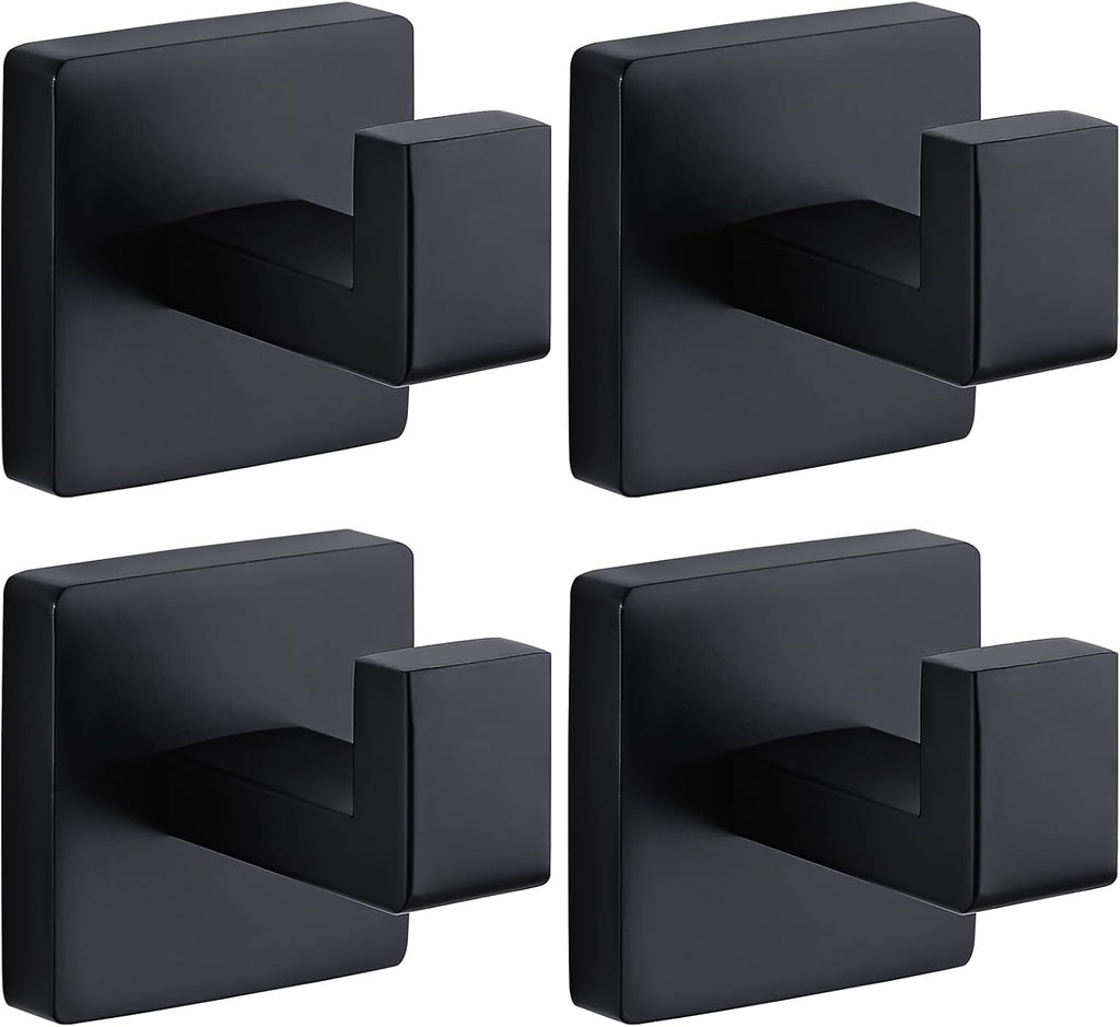 Towel Hooks for Bathrooms Robe Hook Coat Hook 4 Pack Matte Black Stainless Steel Heavy Duty 33 Lbs Wall Mounted
