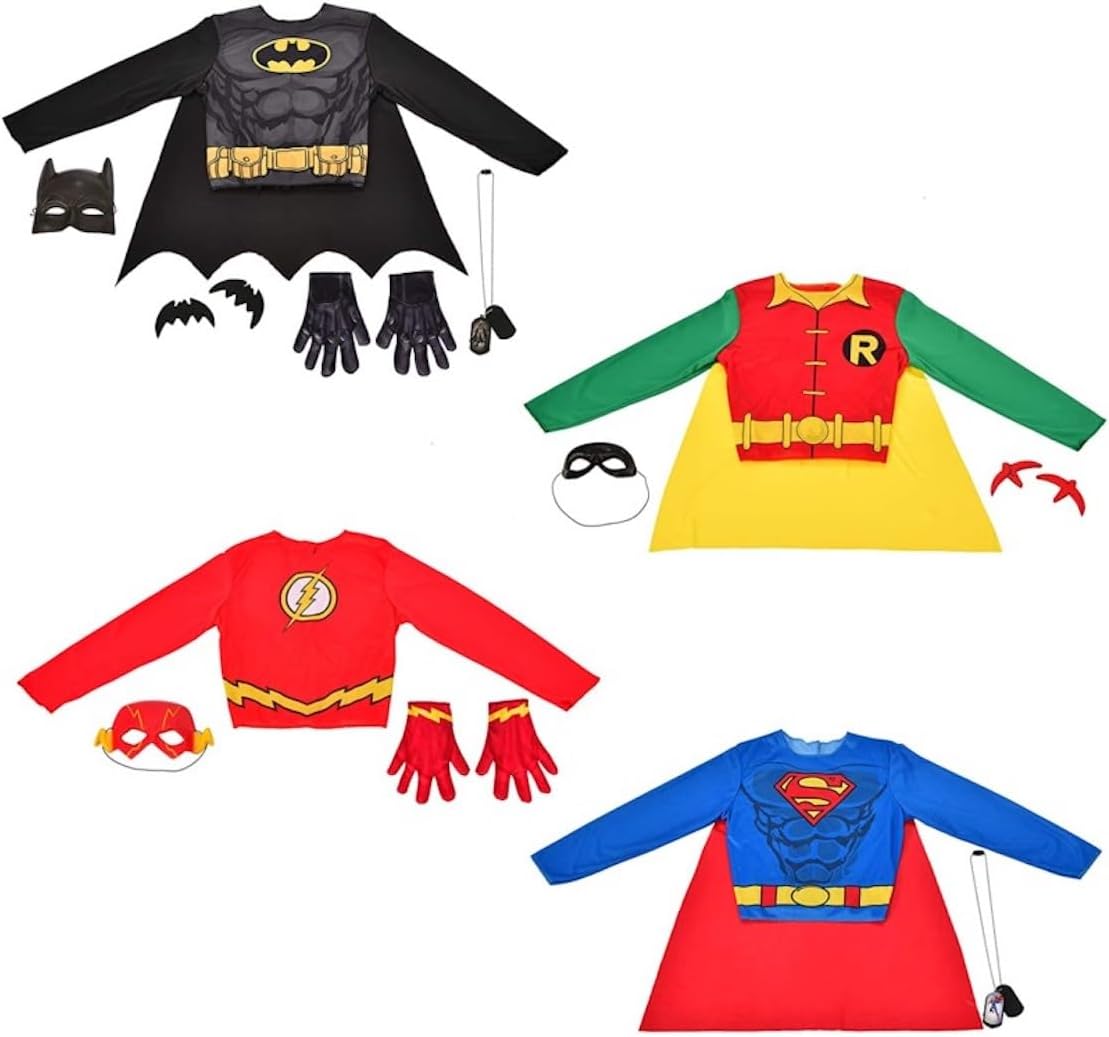 DC Comics Superheroes: Superman, The Flash, Batman & Robin Dress Up Trunk for Kids, Boy's Small