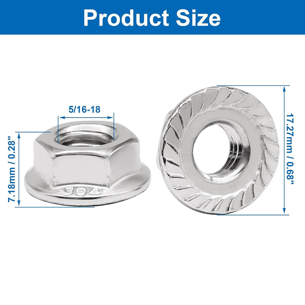 Bonsicoky 5/16-18 Serrated Flange Nuts, 50 Pack, Silver