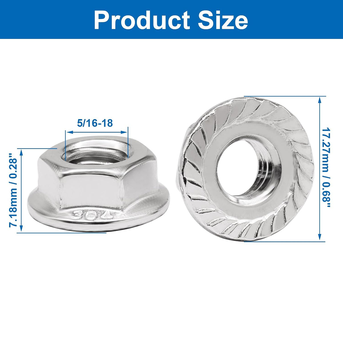 Bonsicoky 5/16-18 Serrated Flange Nuts, 50 Pack, Silver