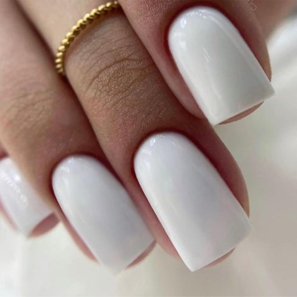Pure White Press on Nails Short Square 32Pcs 16 Sizes Fake Nails