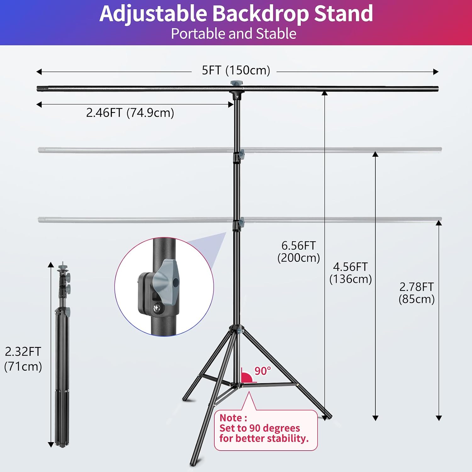 Green Screen Backdrop Stand Kit, 5x6.5FT Portable Greenscreen | Adjustable, carrying bag & 5 clamps, chromakey