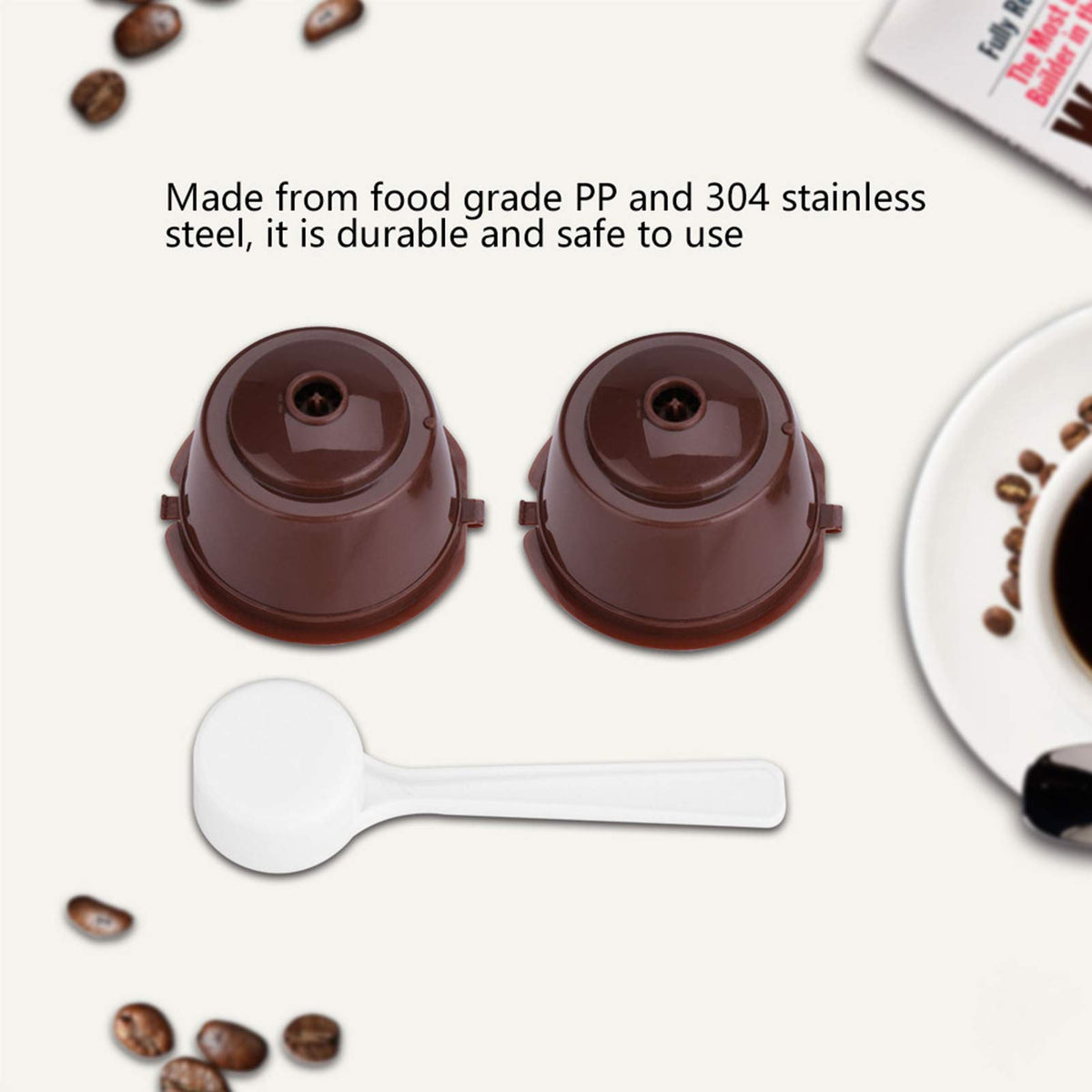 5Pcs Refillable Coffee Filter Set Compatible with Dolce Gusto Coffee Capsule Compatible with Nescafe Dolce Gusto Reusable Capsule With Spoon(Brown)