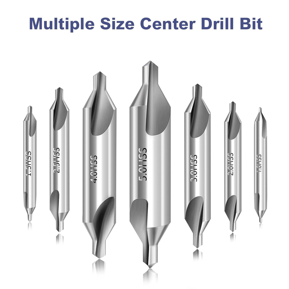 Center Drill Bit Set - M2 High Speed Steel Center Drill, 7pcs 60-Degree Angle Centering Drill Bits Countersink Tools for Lathe Metalworking in Size 1.0 1.5 2.0 2.5 3.0 4.0 5.0